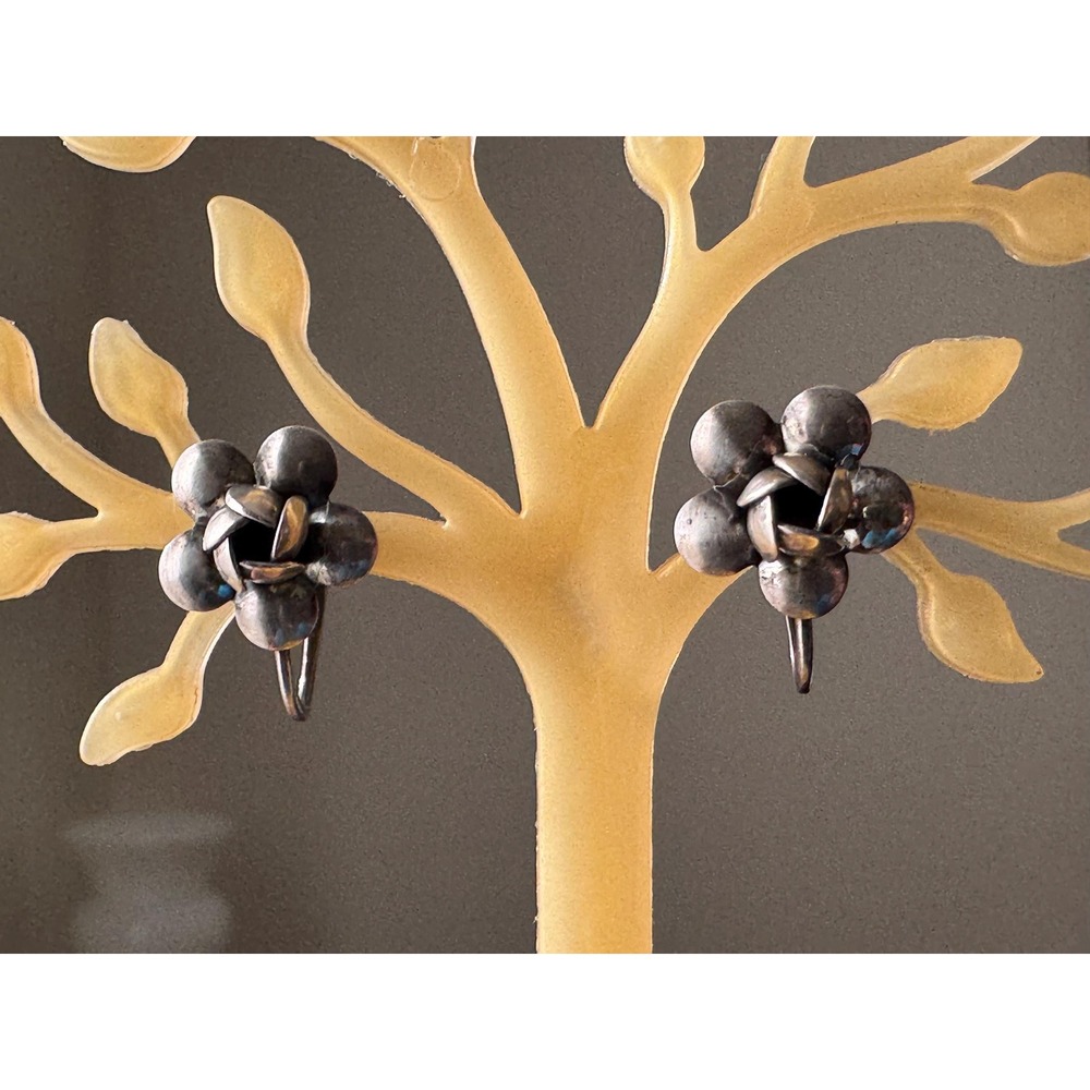 Vintage Sterling Rose Screw Back Earrings | Flower Sterling Silver Earrings